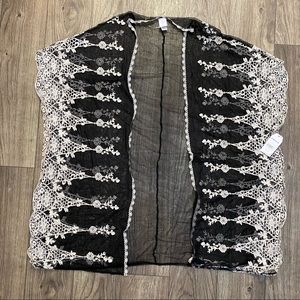 BLK/WHT MESH COVER UP KIMONO, S-M
